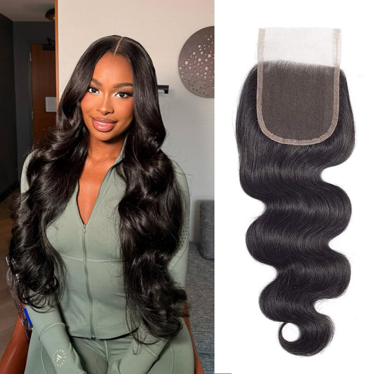 4x4 Lace Closure Human Hair Body Wave HD Lace Closure 20 Inch Free Part 100% Unprocessed Brazilian Virgin Human Hair Extensions for Women 150% Density Pre Plucked with Baby Hair Natural Black Color