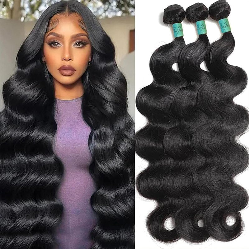 AnJudyReid 12A Human Hair Bundles 10 12 14Inch Body Wave Bundles Human Hair 100% Unprocessed Brazilian Virgin Hair 3 Bundles Human Hair Extensions Natural Black Color