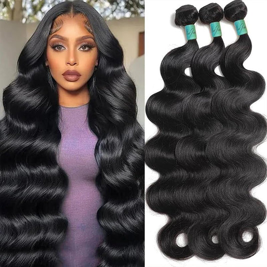 AnJudyReid 12A Human Hair Bundles 10 12 14Inch Body Wave Bundles Human Hair 100% Unprocessed Brazilian Virgin Hair 3 Bundles Human Hair Extensions Natural Black Color