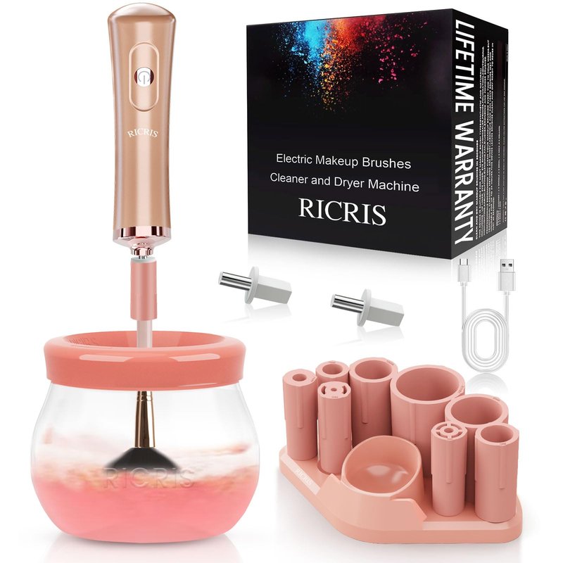 RICRIS Electric Makeup Brush Cleaner and Dryer Machine - Super Fast Clean and Dry Make Up Brushes - Automatic Cosmetic Brush Spinner Washer Tools