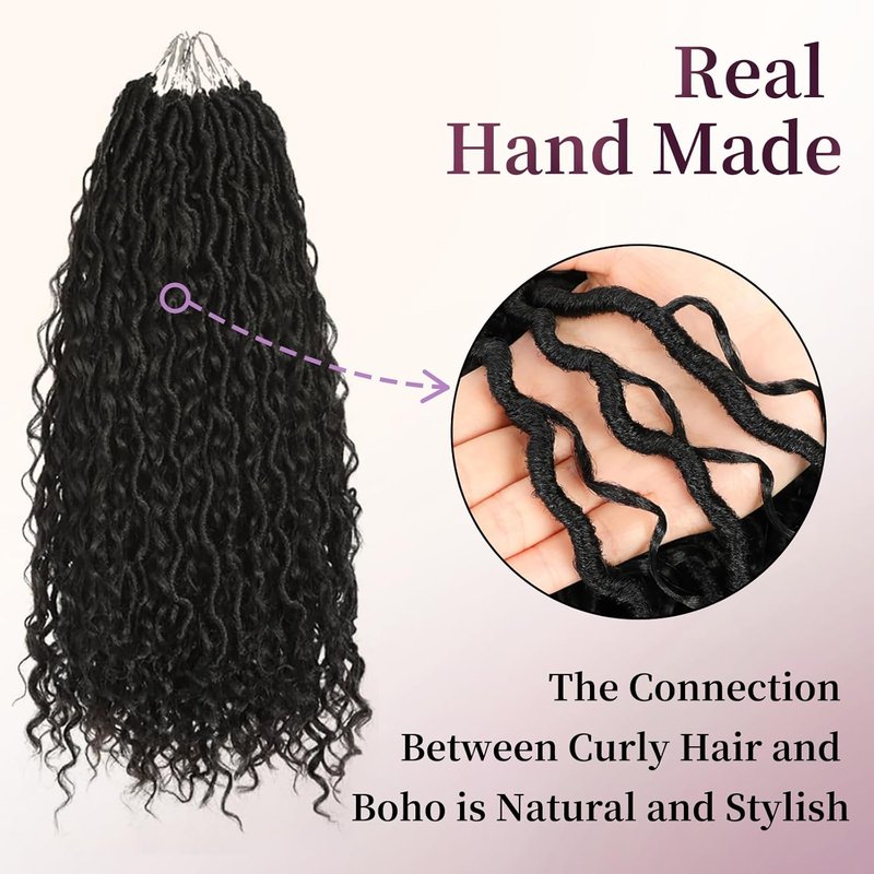 Goddess Locs Crochet Hair - 12 Inch Faux Locs for Black Women | Pre-Looped River Locs with Curly Ends (1B#)