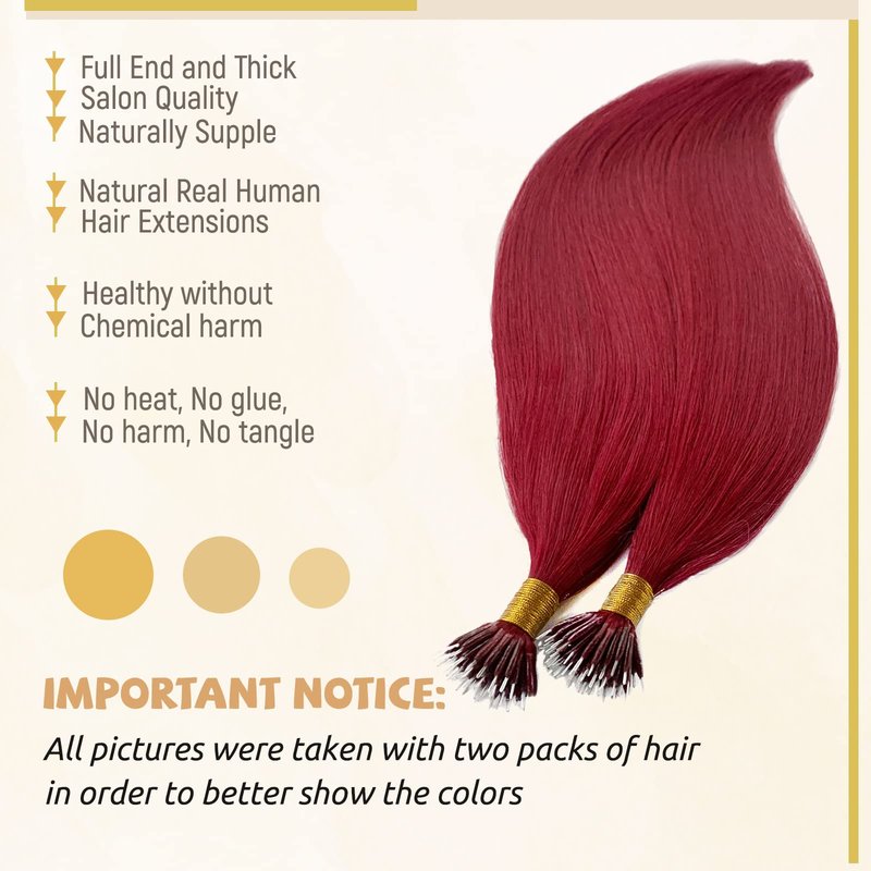 #99J Nano Tip Hair Extensions Human Hair for Women,Burgundy Nano Ring Hair Extensions 18 Inch Color #99J Wine Red Hair Extension 100% Natural Human Hair Extensions 50g/50s