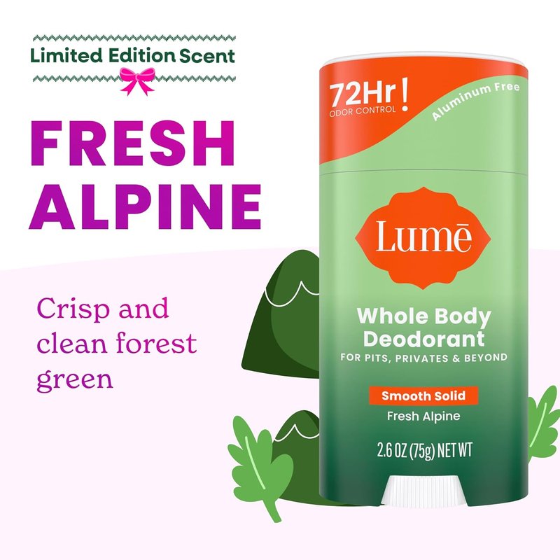 Lume Whole Body Deodorant - 72-Hour Odor Control Solid Stick | Aluminum-Free, Skin-Loving Formula - 2.6 Ounce (Fresh Alpine)