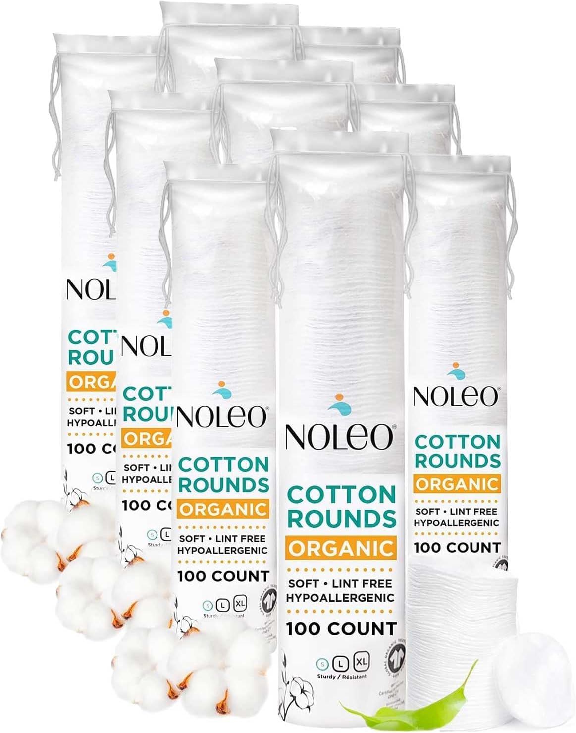 Noleo Cotton Rounds - Soft, Absorbent Makeup Remover Pads | 300 Count (3 Packs)