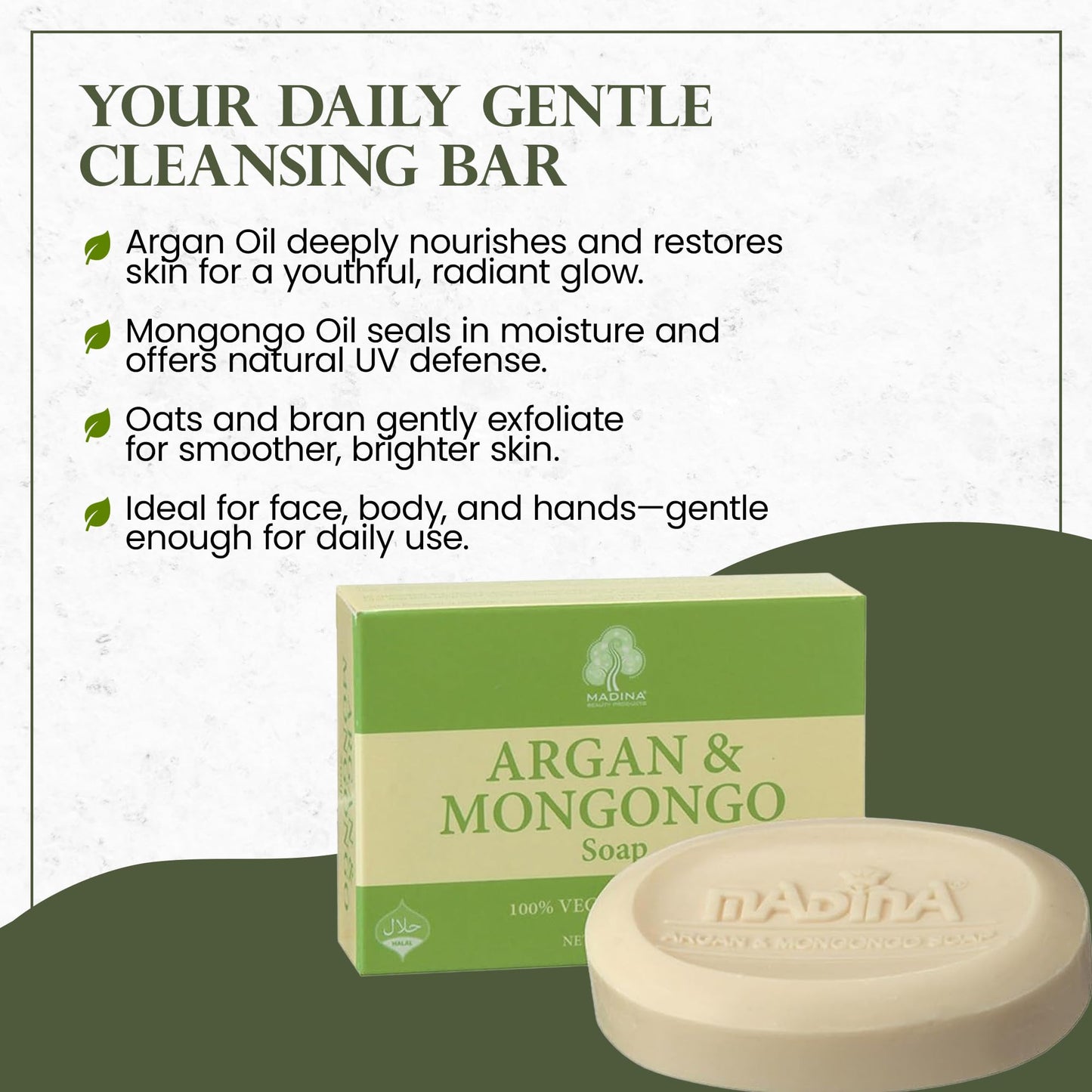 Madina Argan & Mongongo Soap Bar – Hydrating, Deep Moisturizing, Antioxidant, Natural Oils, Gentle Cleanser for Face & Body, For Dry & Sensitive Skin, 6 Pack (3.5 oz Each)