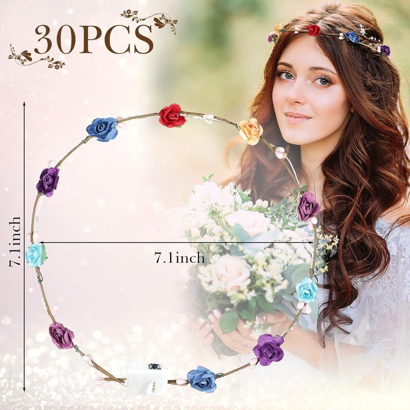LED Flower Crown Headbands - 30 Pcs Glowing Floral Wreaths for Women | Perfect for Parties, Weddings & Cosplay