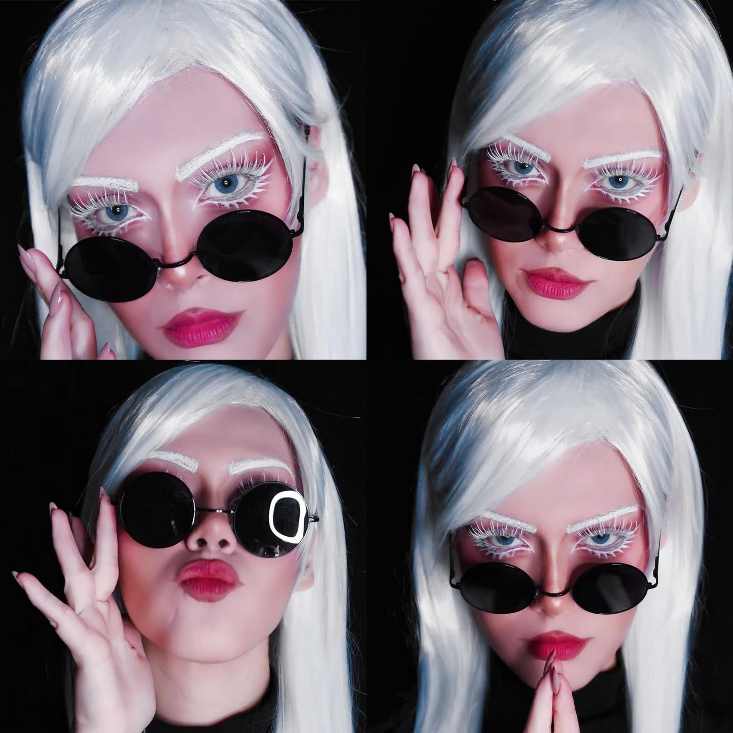 AUGENLI Halloween White False Lashes Upper & Bottom Extension Tools Japanese Anime Cosplay Natural Makeup Looking Masquerade Party Eye Lashes (01A)