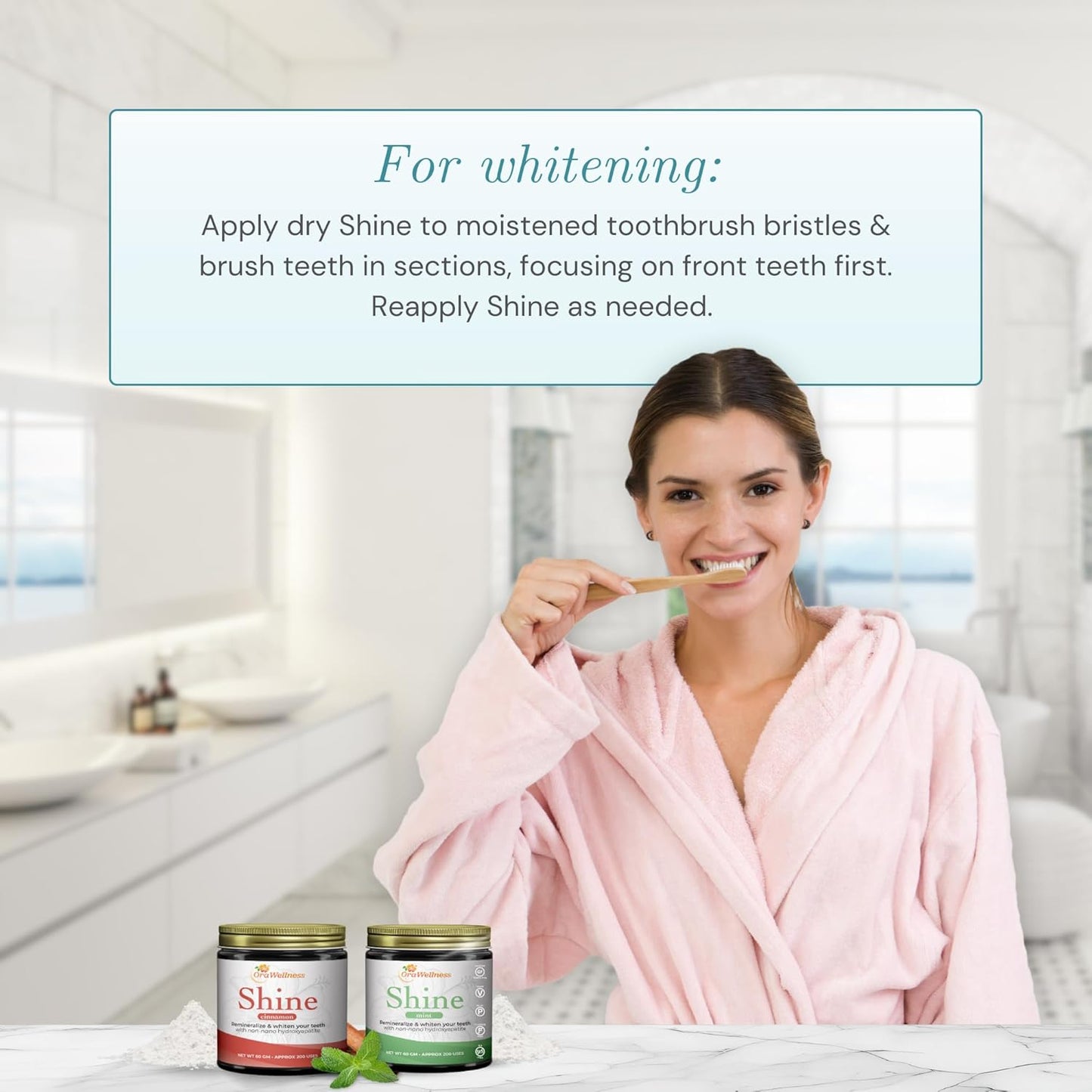 OraWellness Shine Tooth Powder - Remineralizing Mint Formula for Natural Teeth Whitening | Fluoride-Free, Microcrystalline Hydroxyapatite