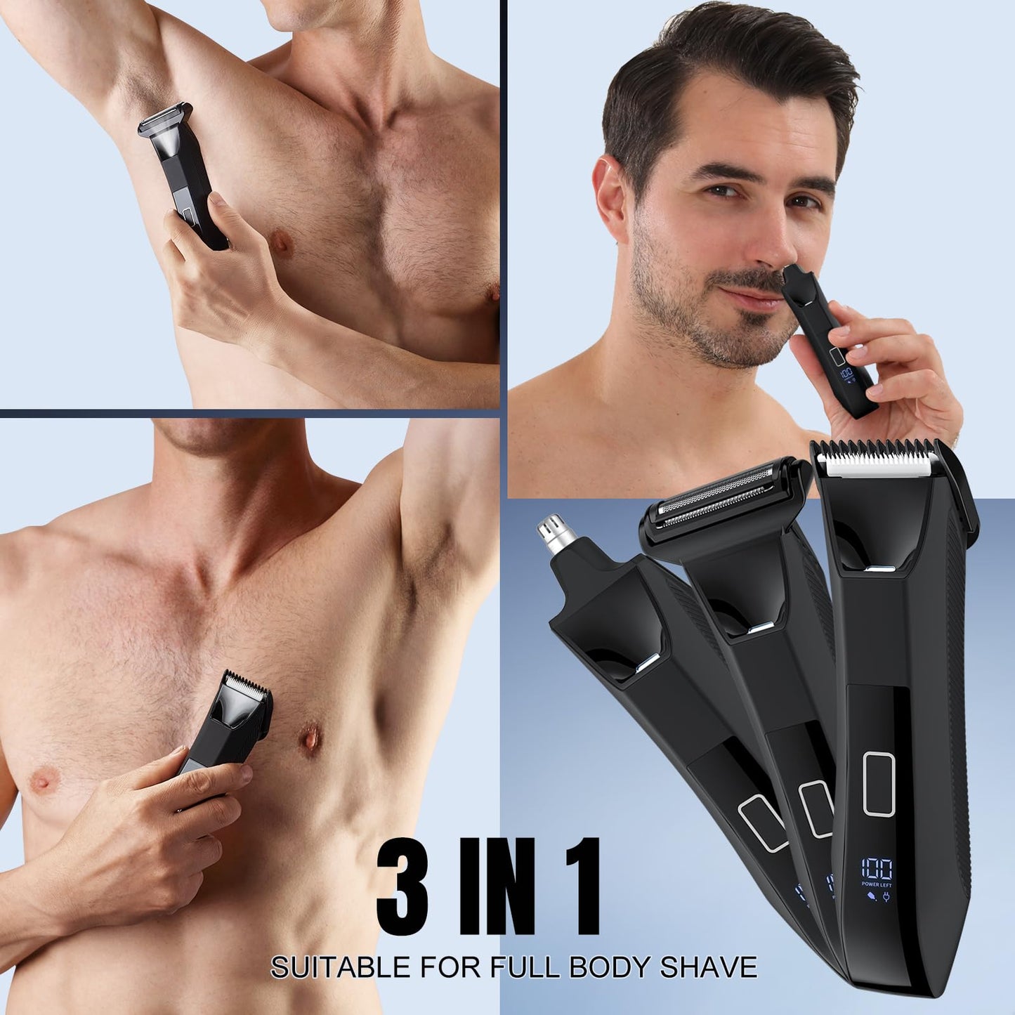 Lanumi Head Shavers for Blade Men Electric Razor 3 in 1 Manscape Groin & Body Hair Trimmer Wet Dry Grooming Kit Led Display ，Gifts for Men