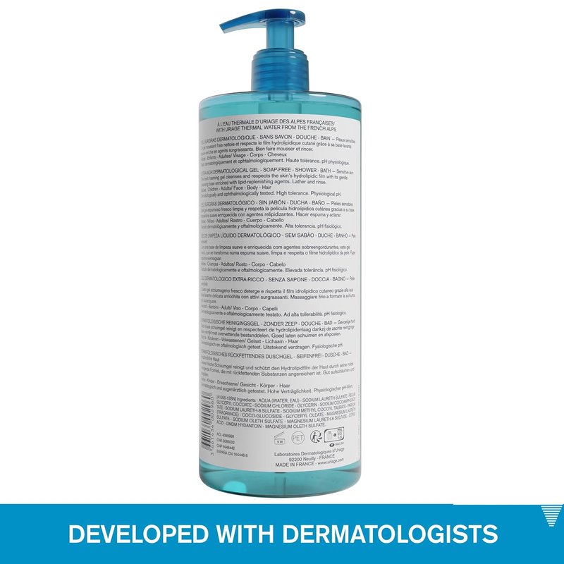 Uriage Extra-Rich Face & Body Wash for Sensitive Skin - Hydrating Foaming Cleanser, Paraben & Soap-Free, 500ml