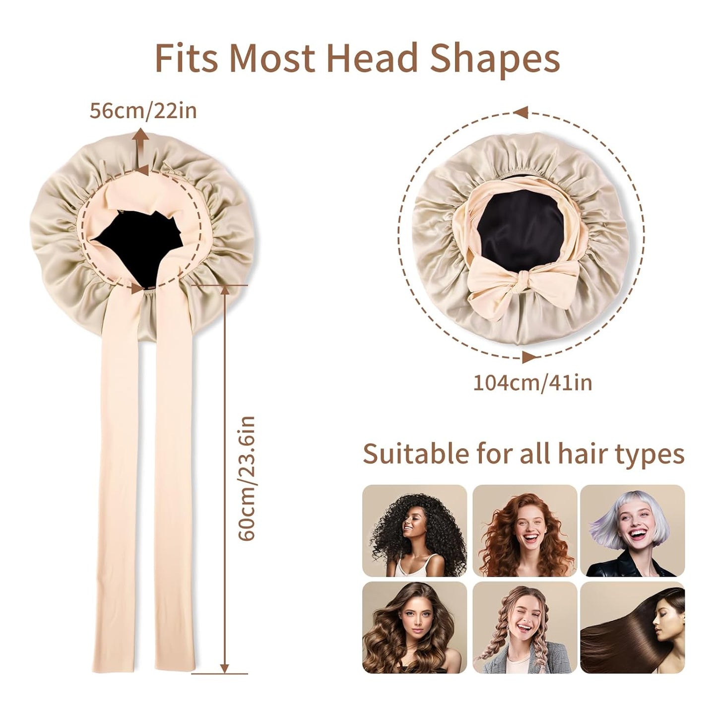 Silk Bonnet for Sleeping | 22 Momme 100% Mulberry Silk Sleep Cap - Double-Layer Reversible Hair Wrap for All Hair Types - Champagne