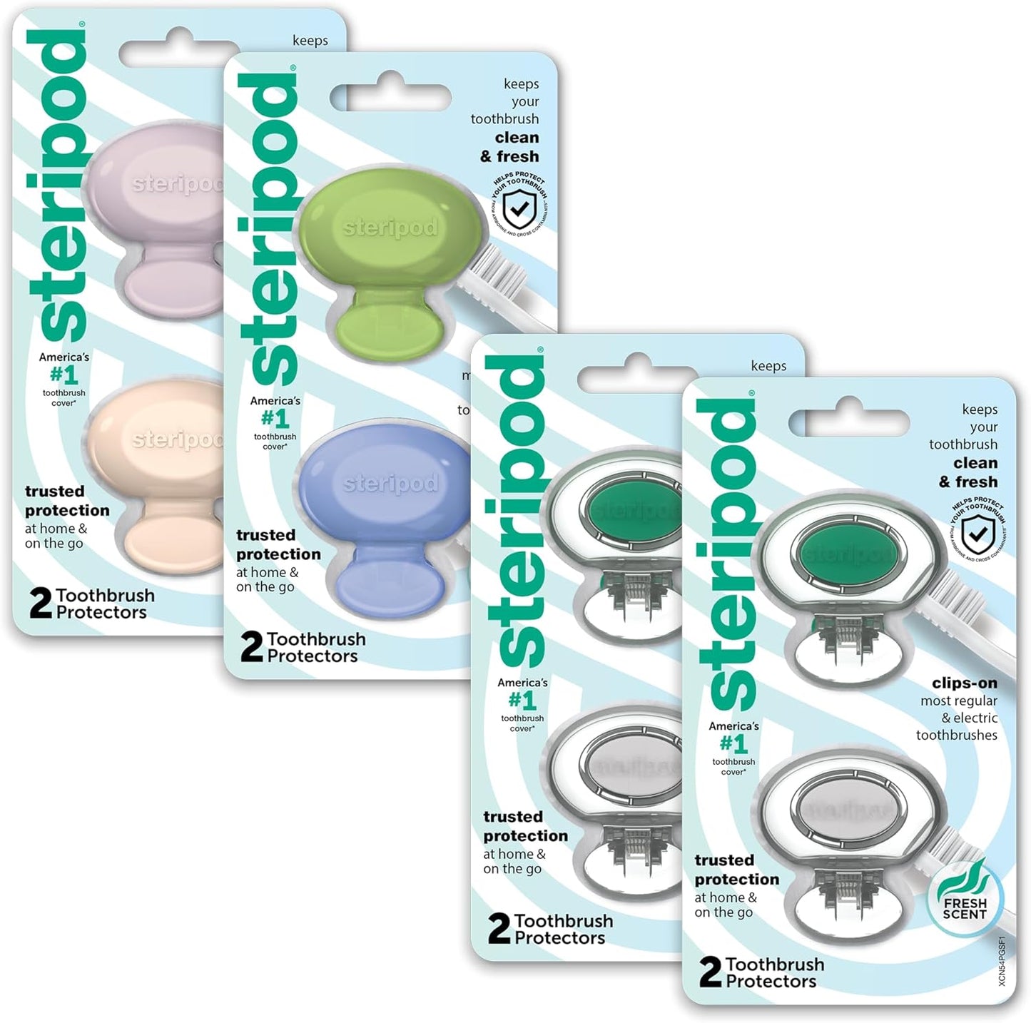 Steripod Clip-On Toothbrush Protector - Multi-Color Travel Case | 2 Count Pack
