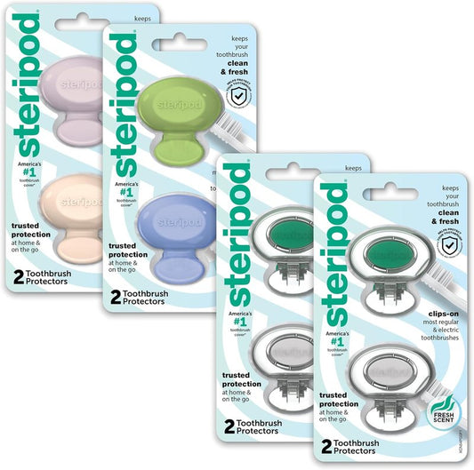 Steripod Clip-On Toothbrush Protector - Multi-Color Travel Case | 2 Count Pack