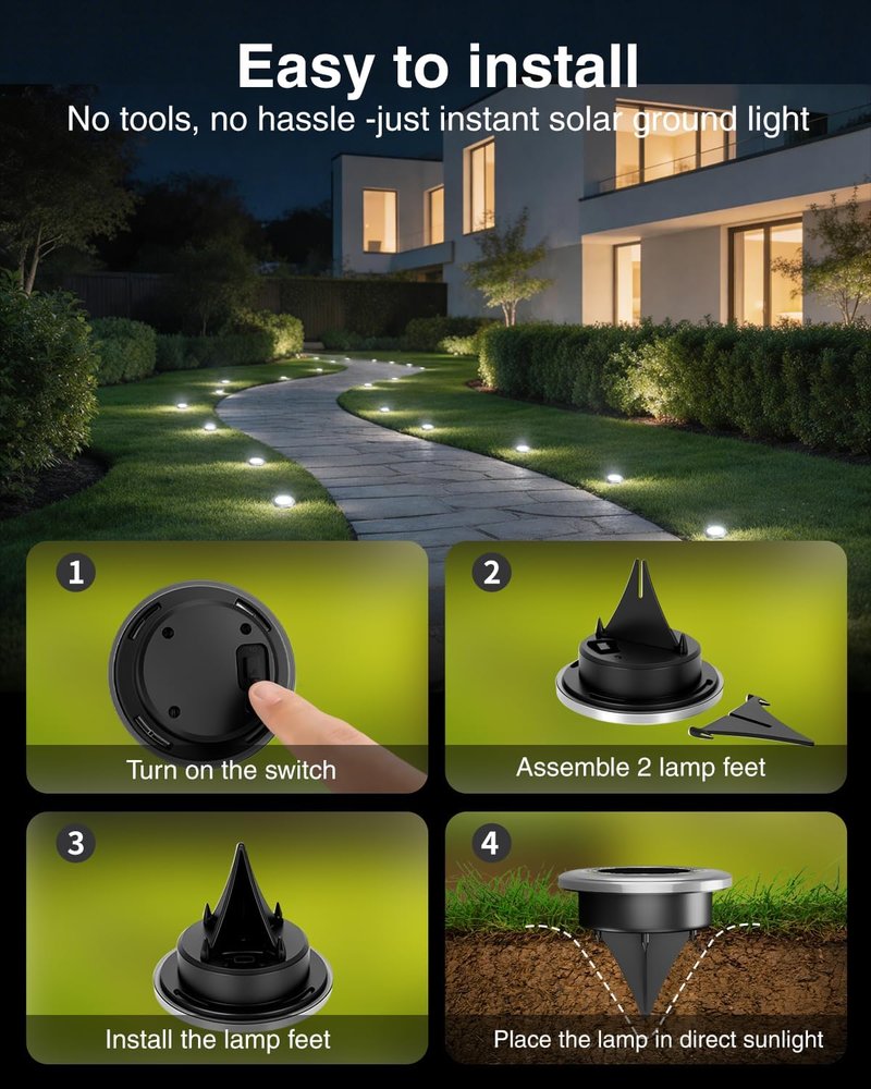 Mini Solar Ground Lights - 12 Pack Waterproof Outdoor Garden Lighting | 2.8 Inch Cold White for Pathway & Patio