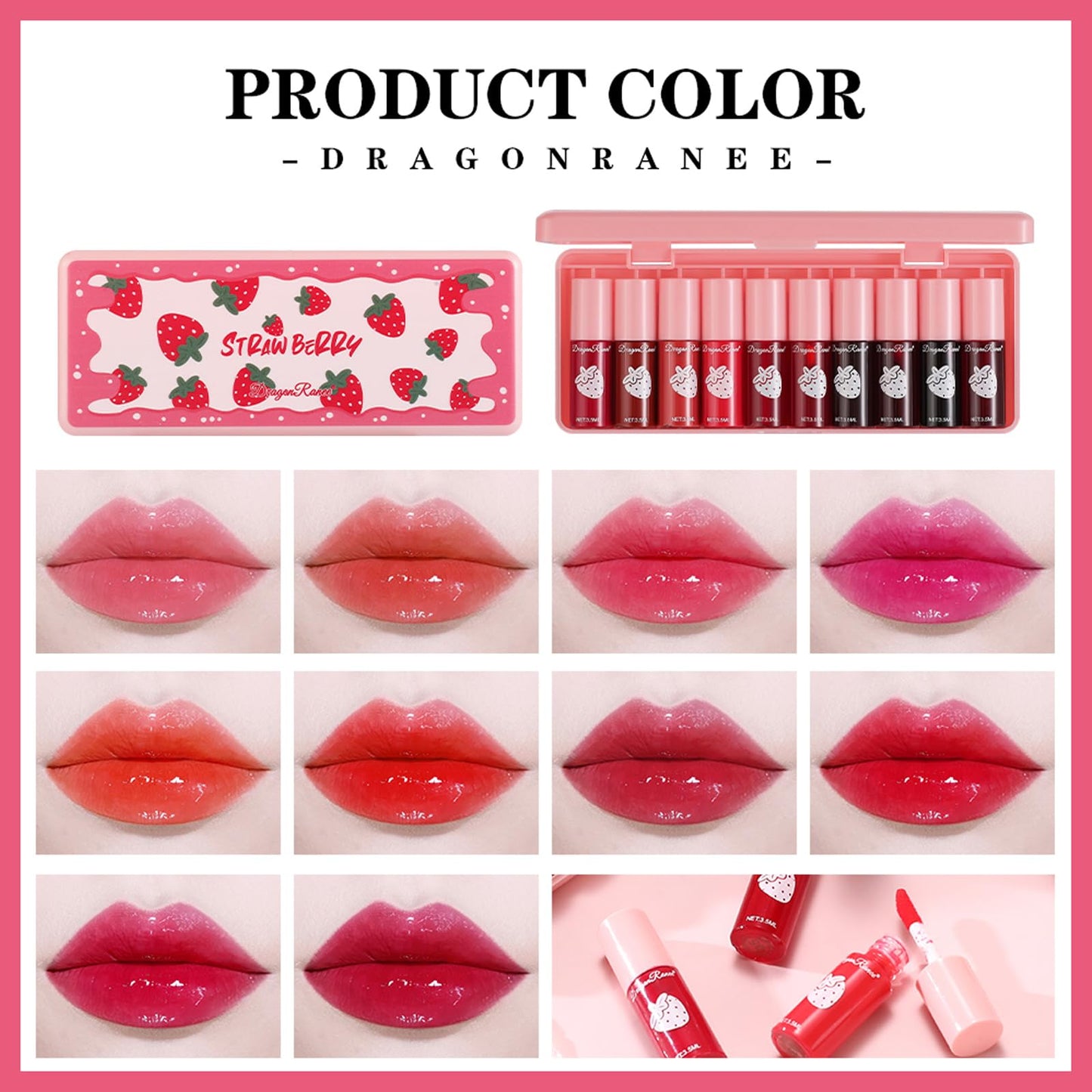 10 Colors Lip Tint Stain Set, Korean Moisturizing Lip Gloss Velvet Mini Liquid Lipstick, Multi-Use Lip and Cheek Tint, Non-Stick Cup, Lightweight, Long-Lasting Waterproof Lips Makeup