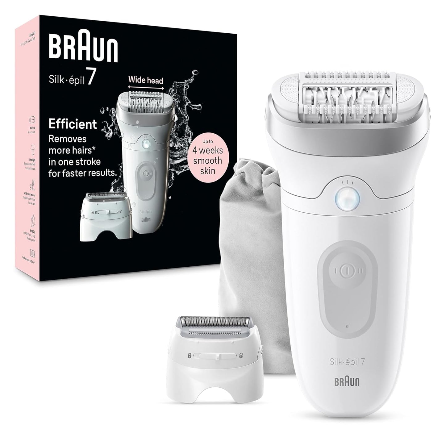 Braun Silk-épil 7 Epilator - Women's Hair Removal Device, Wet & Dry, Wide Head | Silver
