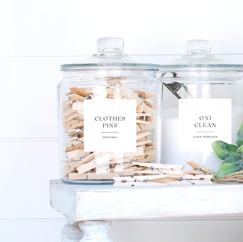 ThreeKin Collective Laundry & Home Organization Labels - 30 Waterproof & Reusable Stickers for Bottles, Jars, Containers | Easy Apply, Matte Minimalist Design | Dishwasher Safe, BPA-Free | USA-Owned