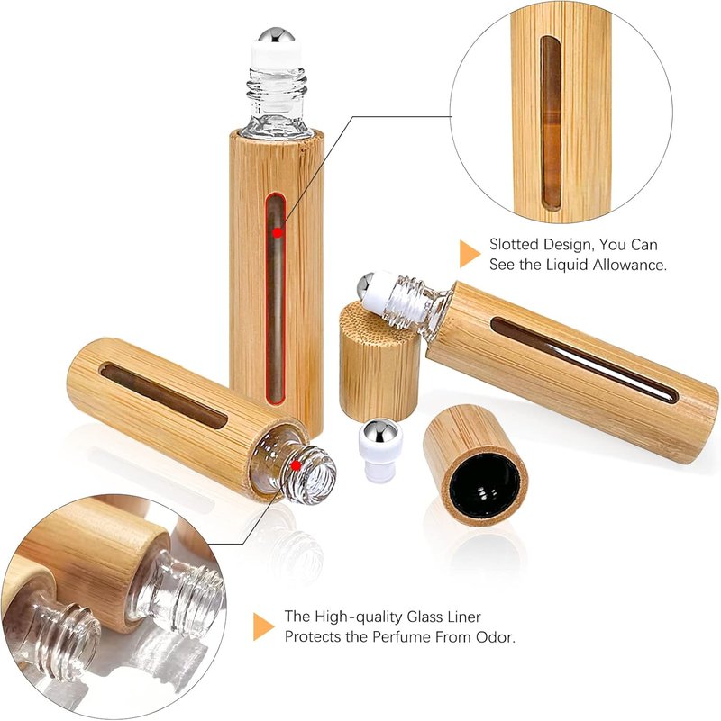 Bamboo Roll-On Bottles for Essential Oils - 12Pcs 10ml Refillable Set with Stainless Steel Rollers & Funnels