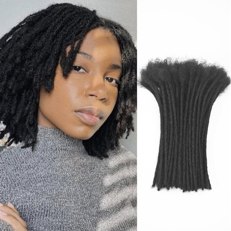 Loc Extension Human Hair 8inch 40Strands 0.6cm Width Natual Black Can Be Dyed Bleached Curled 100% Full Handmade Permanent Dreadlock Extensions for Women/Men