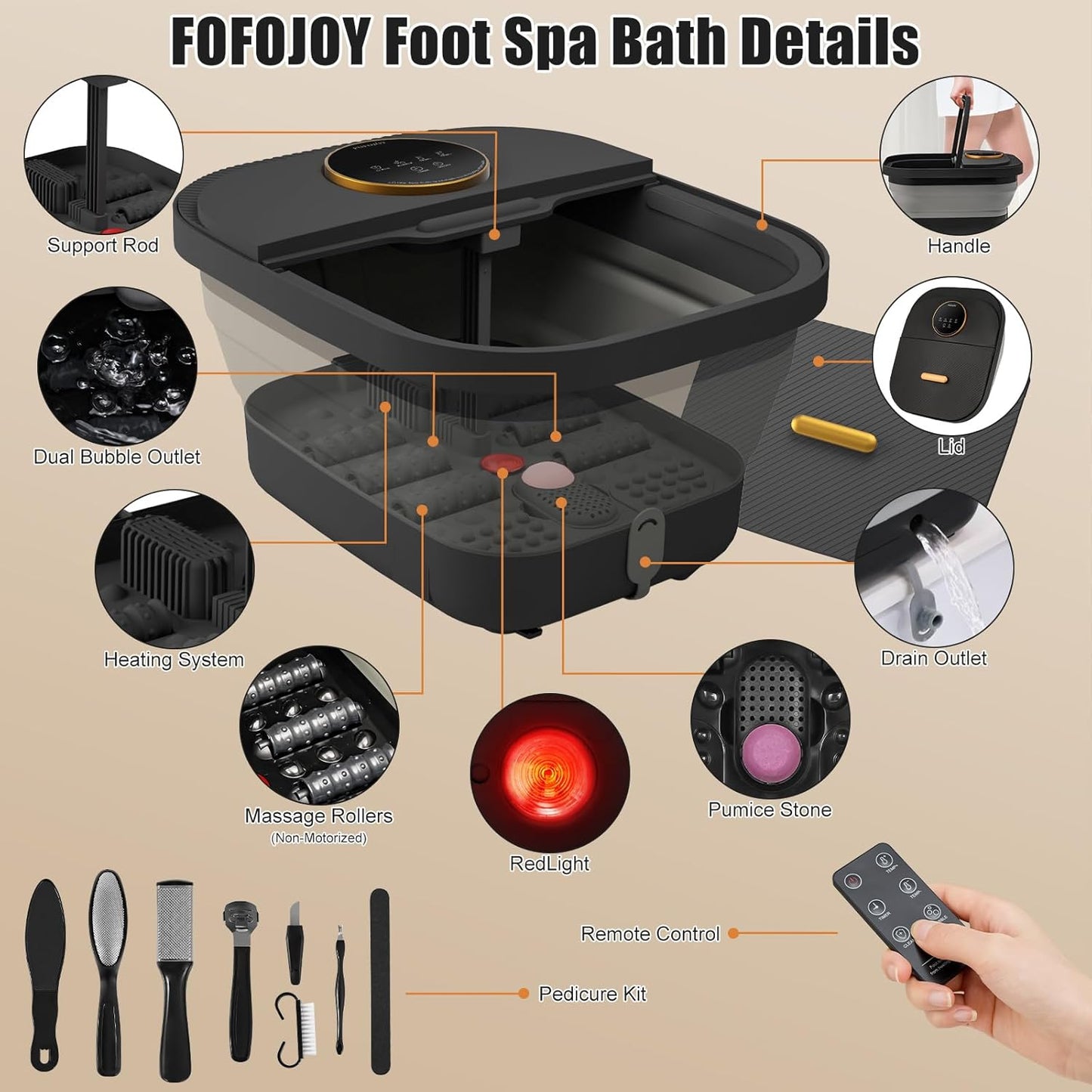 Foot Spa Bath Massager - Heated Bubble Massage with Remote Control | Touchscreen & Pumice Stone for Ultimate Relaxation