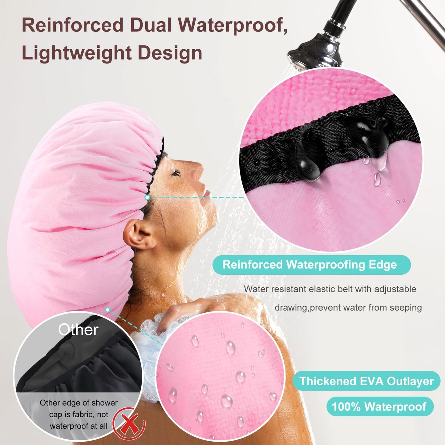 Sheomern 2 Pcs 16.5"Jumbo Adjustable Terry Cloth Lined Shower Caps for Long Hair & Braids, Extra Large Dual Waterproof Hair Cap for Women & Men, Reusable XXL for Dreadlocks, Locs