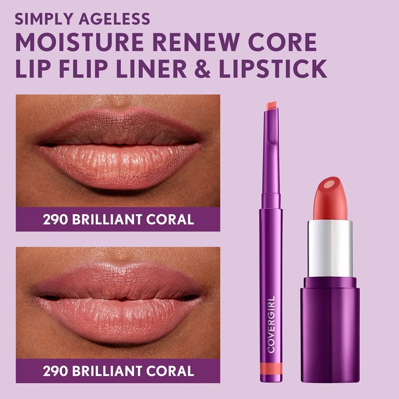 COVERGIRL Simply Ageless Lip Flip Liner, Brilliant Coral, Pack of 4