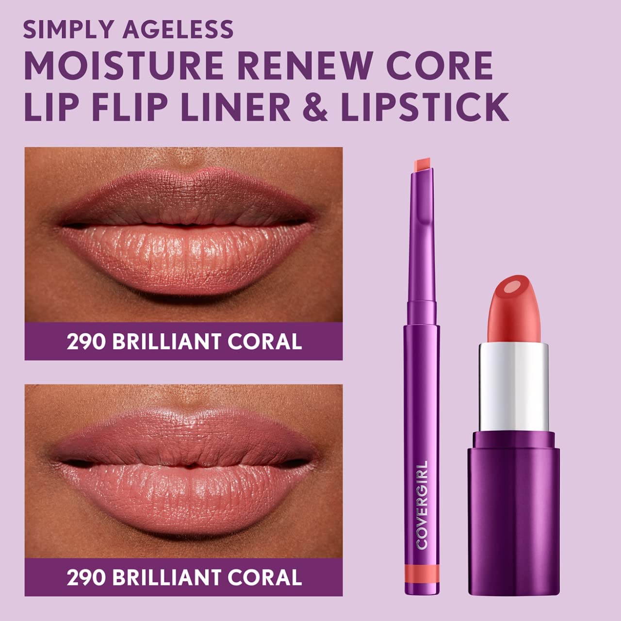 COVERGIRL Simply Ageless Lip Flip Liner, Brilliant Coral, Pack of 4
