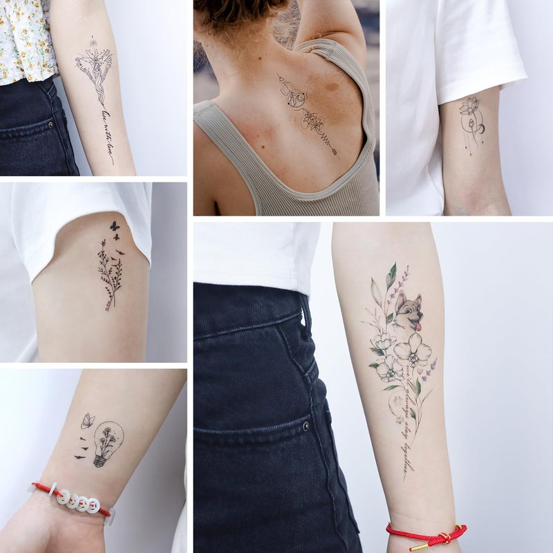 Oottati Waterproof Temporary Tattoo 10 Sheets of Simple Flower Leaf Moon Line Drawing Suit for Back Arm Women and 7 Sheets of Small Flower
