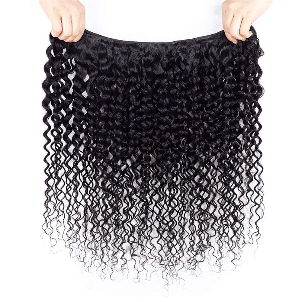 Ladiaryf Kinky Curly Human Hair Bundles Thick Brazilian Virgin Curly Weave Bundles Human Hair 100% Unprocessed Double Weft Natural Black Color Can Be Dyed 100g 18 Inch