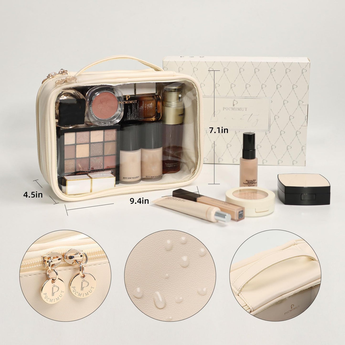 Pocmimut Clear Makeup Bags,Small Makeup Pouch with Large Cosmetic Bag Toiletry Bag Car Accessories Storage for Women,Travel Essentials Organizers,Beige