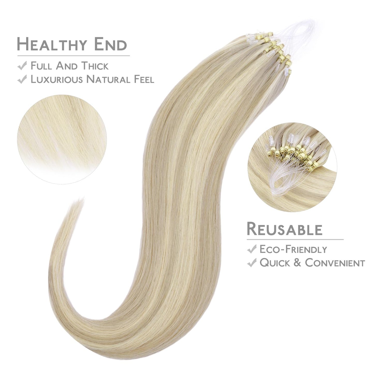 WENNALIFE Microlink Hair Extensions Human Hair, 50g 50s 14 Inch Ash Blonde Highlighted Platinum Blonde Remy Hair Microbead Micro Link Microloop Microring Invisible Straight Natural Fusion Installation