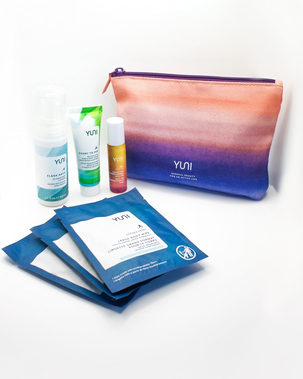 YUNI Beauty Travel Essentials Kit - 7pc Natural Body Care Set | Cleanse, Refresh, Hydrate