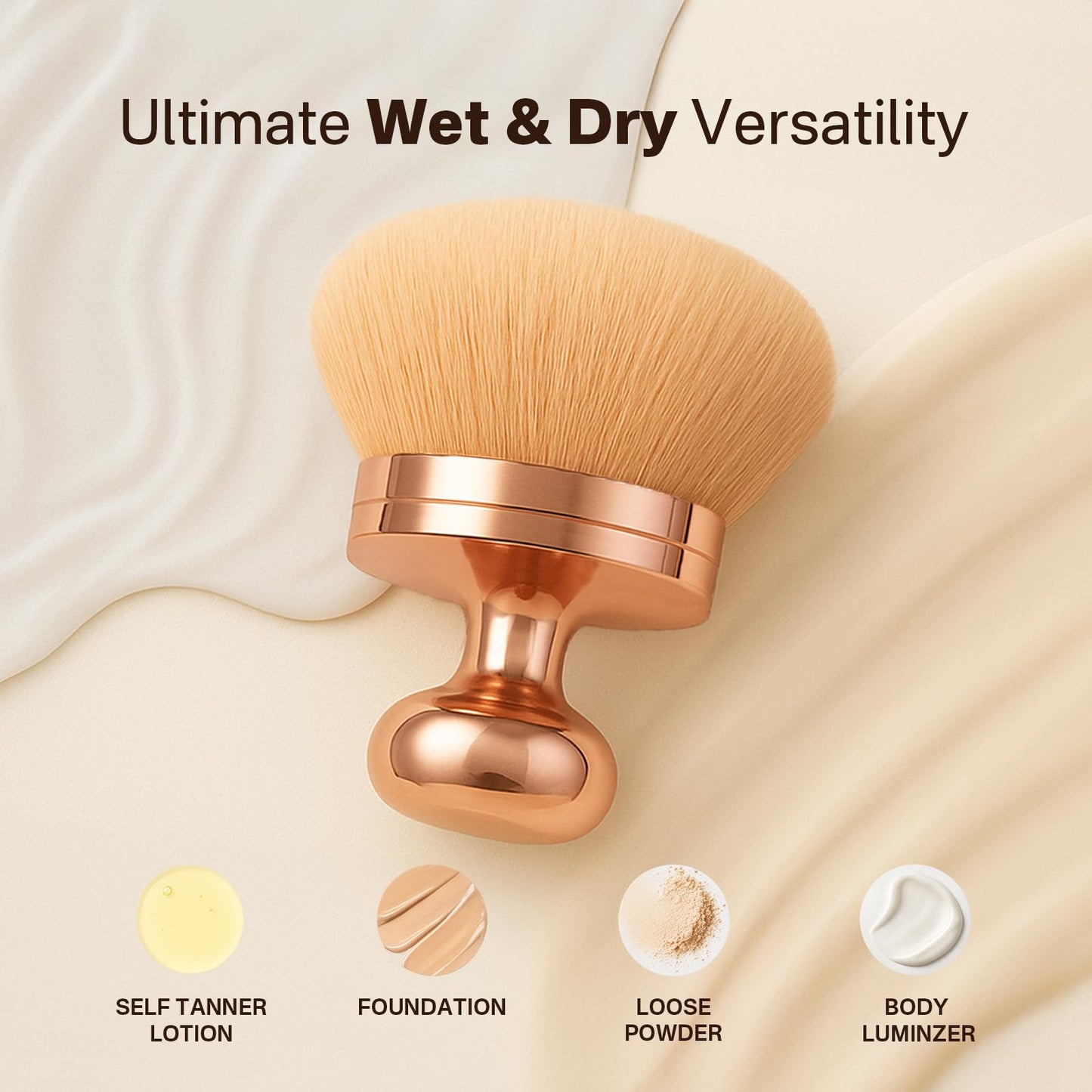 OriginButy Kabuki Self Tanner Brush – Round Dome Blending Brush for Face & Body, Palm-Grip Applicator for Smooth, Streak-Free Tan | Soft Synthetic Bristles, Washable & Reusable (Gold)