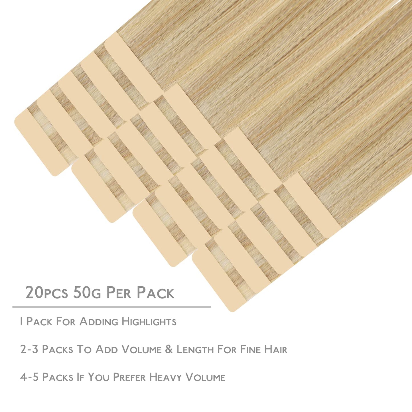 WENNALIFE Tape in Hair Extensions Human Hair, 20pcs 50g 14 inch Light Blonde Highlighted Golden Blonde Remy Hair Extensions Straight Human Hair Tape in Extensions Skin Weft Tape Extensions Human Hair