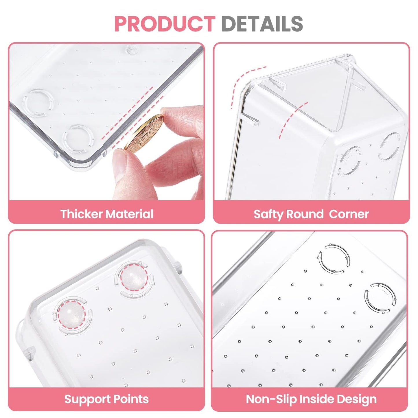 HOUSE DAY Makeup Drawer Organizer Trays 24 PCS, 4-Size Clear Drawer Organizers with Silicone Pads, Vanity Organizers and Storage, Non Slip Plastic Drawer Organizer for Desk, Bathroom, Kitchen, Office
