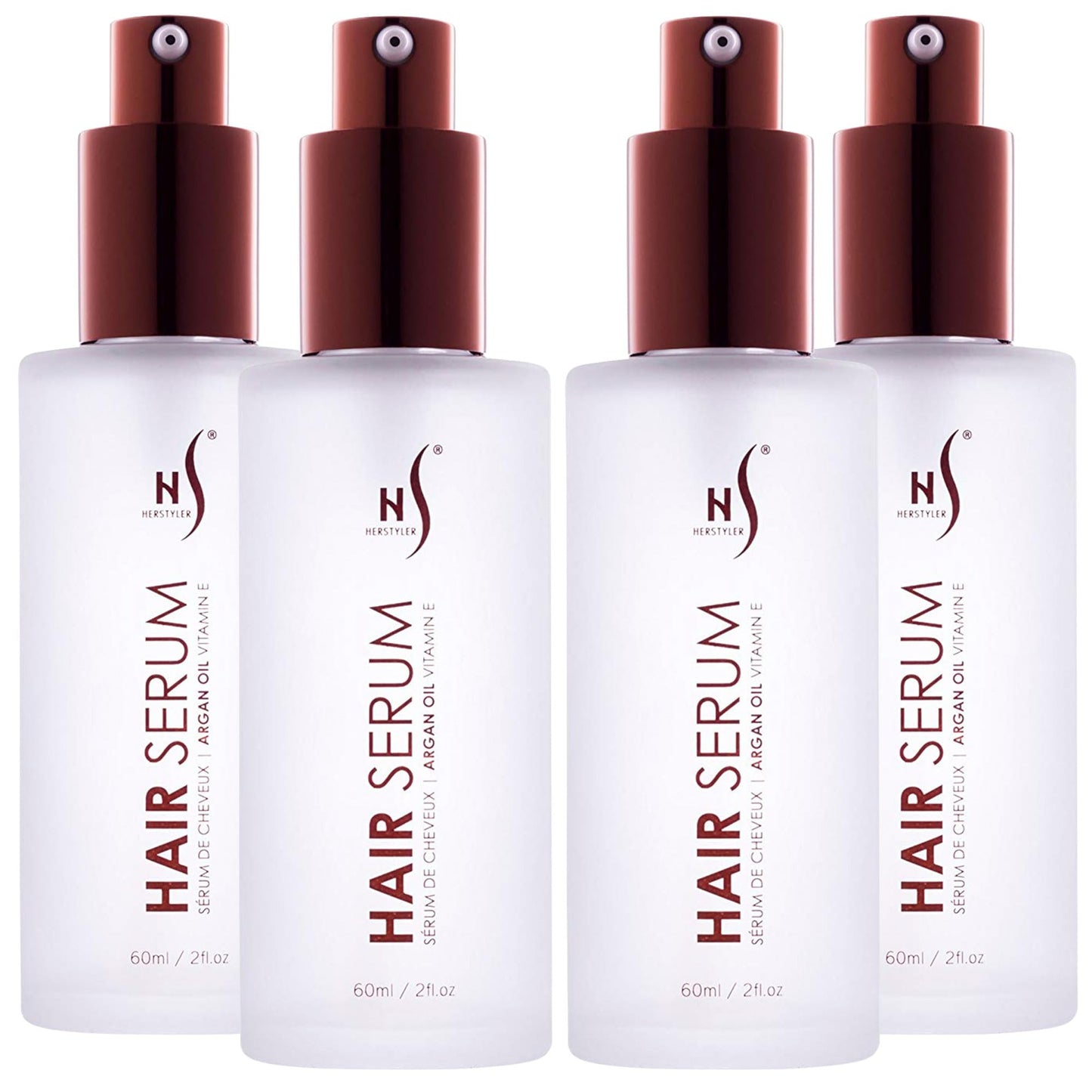 HerStyler Hair Repair Serum - Argan Oil Hair Serum for Frizzy and Damaged Hair - For Frizz, Styling and Shine - Lightweight - Hydrating - Fast Absorbing - For Thicker, Fuller Hair - 2 Fl Oz - 4 Pack