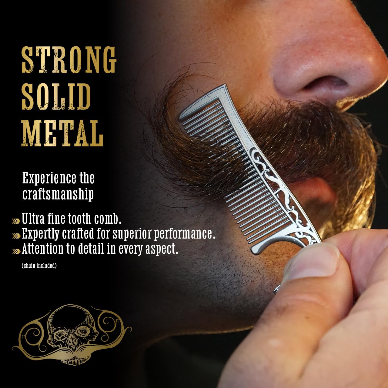 Mustache Wax Medium Hold Bare Bones 1 oz Tin & Necklace Death Grip Mustache Comb Mens Combo Kit - Grooming For Men Handlebar Moustache