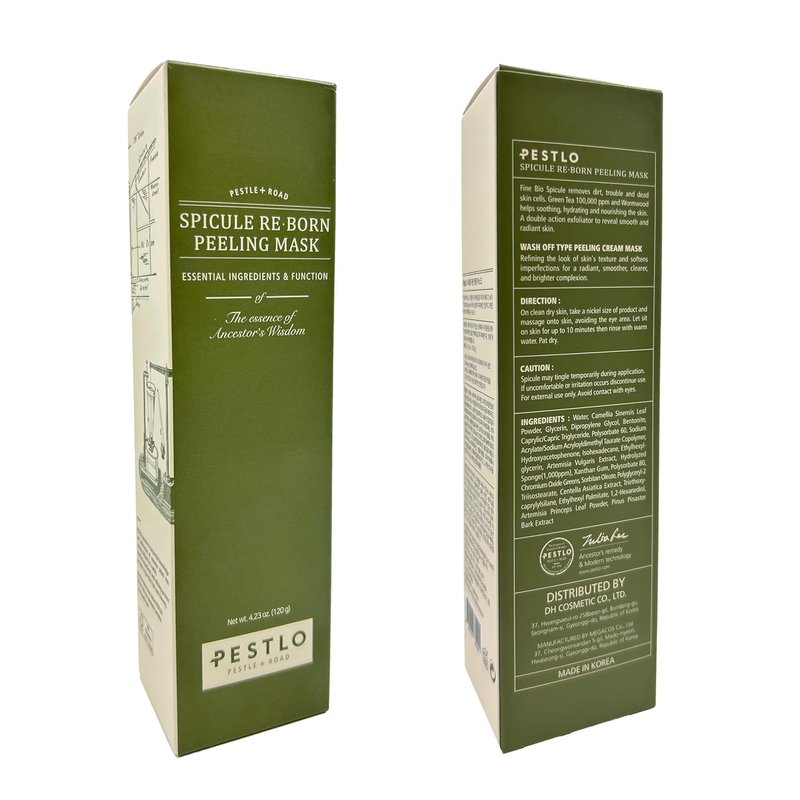 PESTLO Spicule Reborn Exfoliating Peeling Mask for Korean Glass Skin – Natural Marine Spicules, Green Tea & Wormwood for Gentle Exfoliation, Pore Care, Hydration & Radiant Skin, 4.23 oz (120ml)