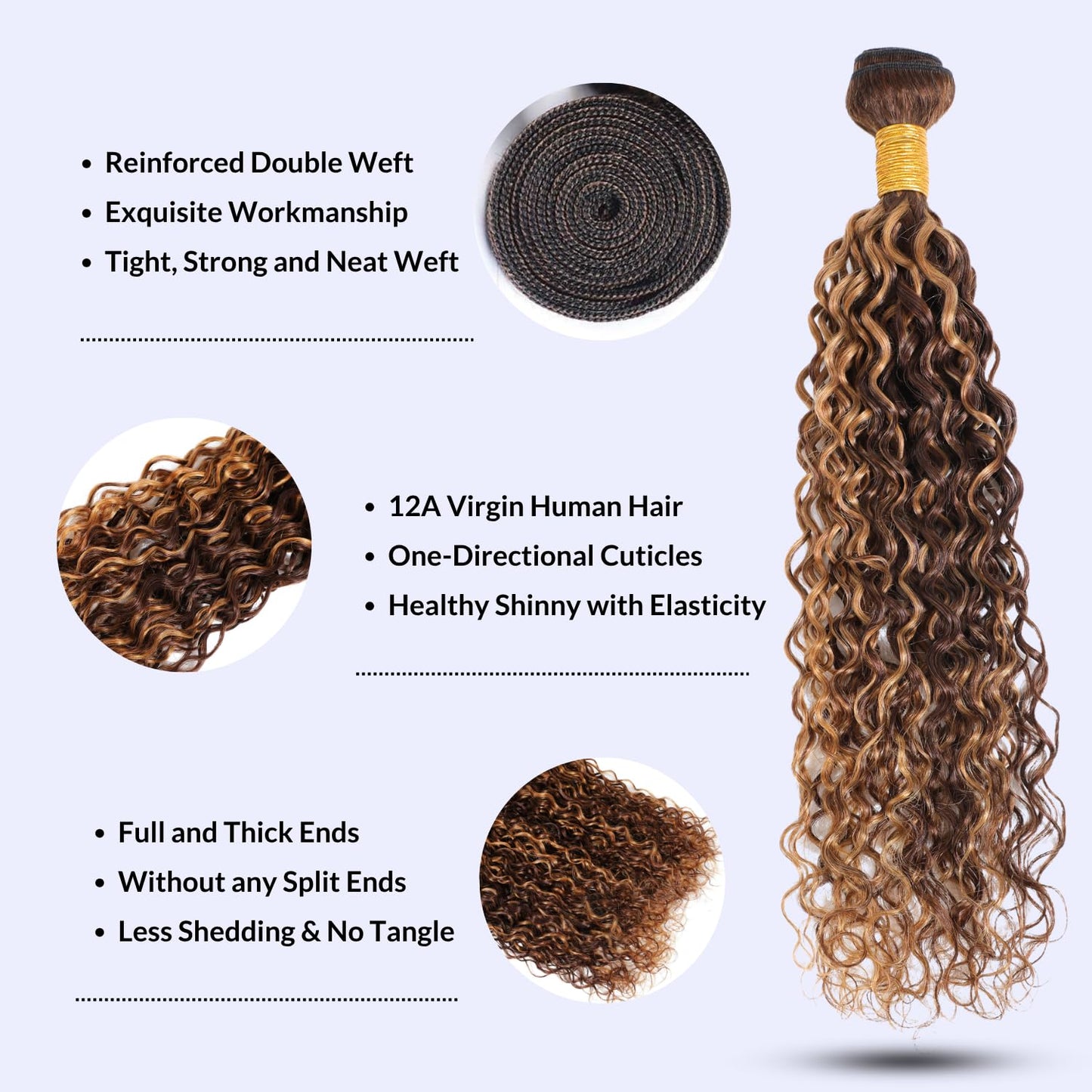 Honey Brown Highlights Body Wave Human Hair Bundles - 12 Inch 100% Virgin Remy, Thick Sew In Track