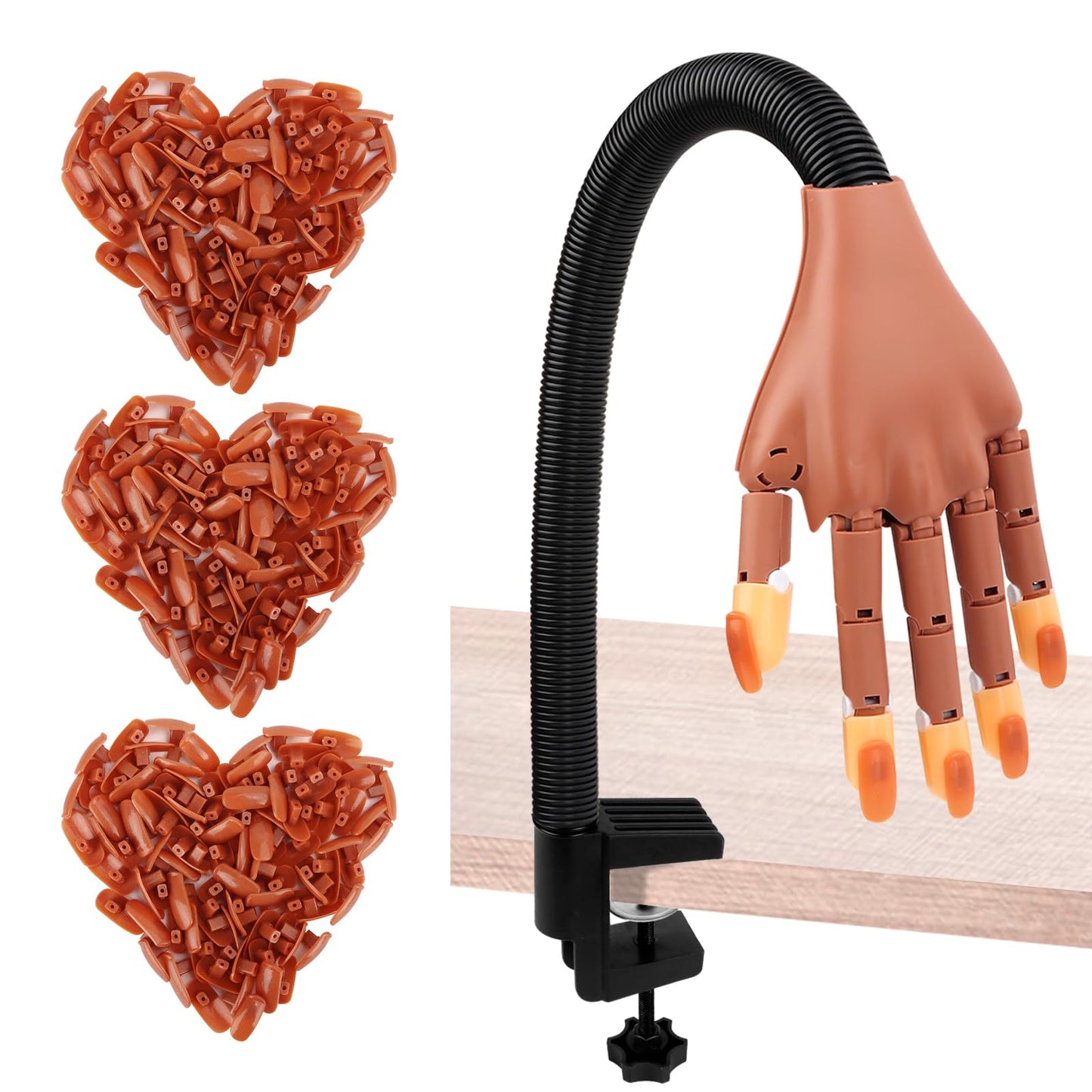 Nail Training Hand with 300pcs Refilled Tips for DIY Acrylic Nail Practice Kit