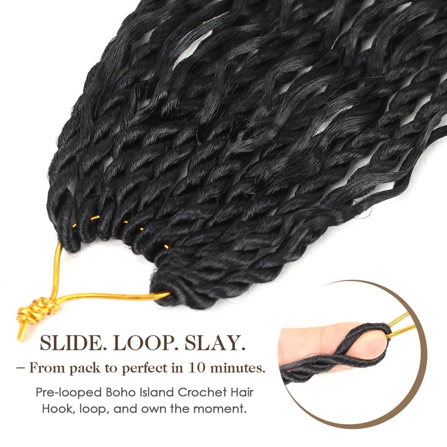 Boho lsland Twist Crochet Hair 24 Inch 8 Packs Natural Black Pre-Looped Senegalese Twist Crochet Braids with Curly Ends Synthetic Goddess Twist Crochet Hair for Black Women（1B 24 INCH）