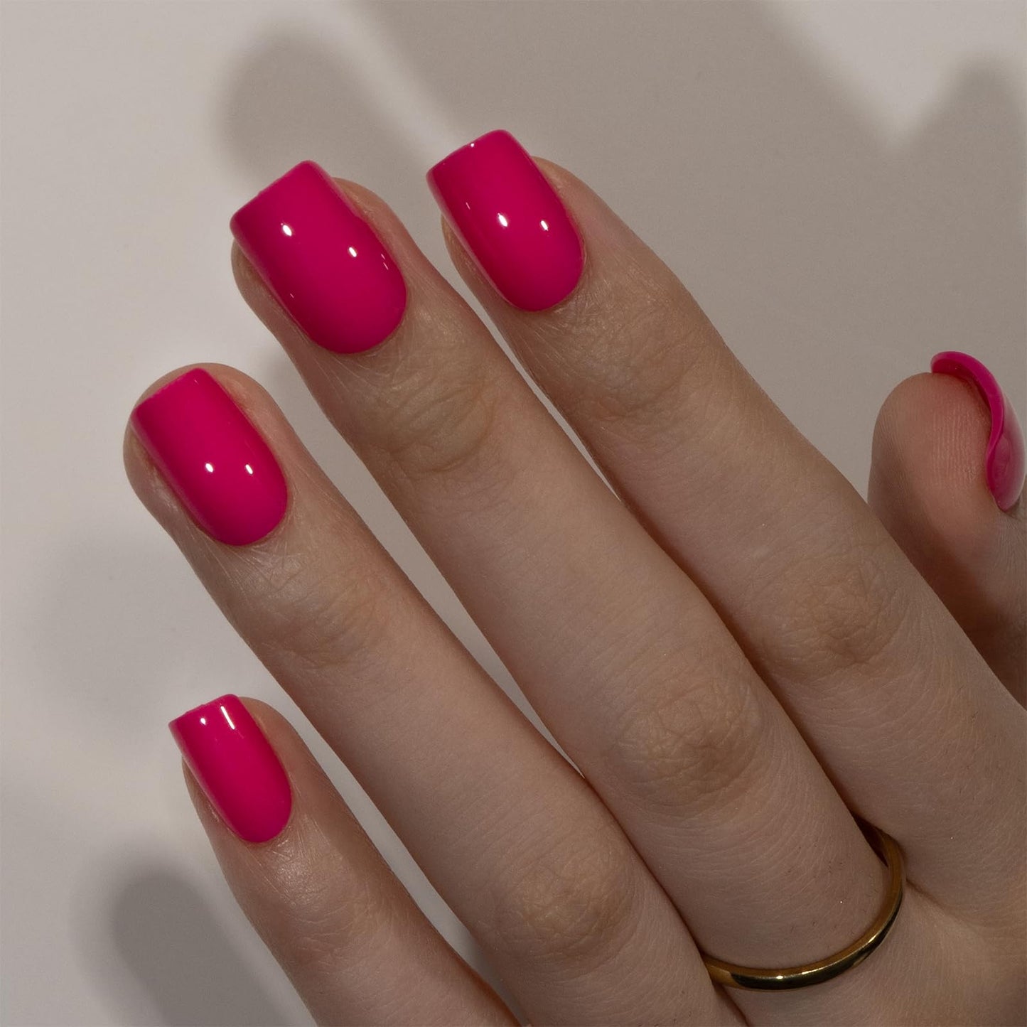 Soft Gel Press on Nails, Fake Nails with Bright-Pink and semi solid nail glue kit