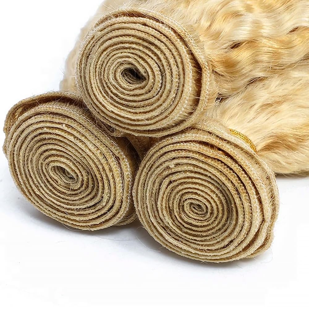 Honey Blonde Human Hair Bundles 16 18 20Inch Yaki Straight Wave Bundles Human Hair Unprocessed Native Virgin Hair 100/PC 3 Extensions #27 Blonde Color Wet and Wavy Human Hair Extensions for Women
