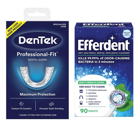 DenTek Professional-Fit, Maximum Protection Dental Guard for Teeth Grinding and Efferdent Anti-Bacterial Cleanser Tablet, 90ct