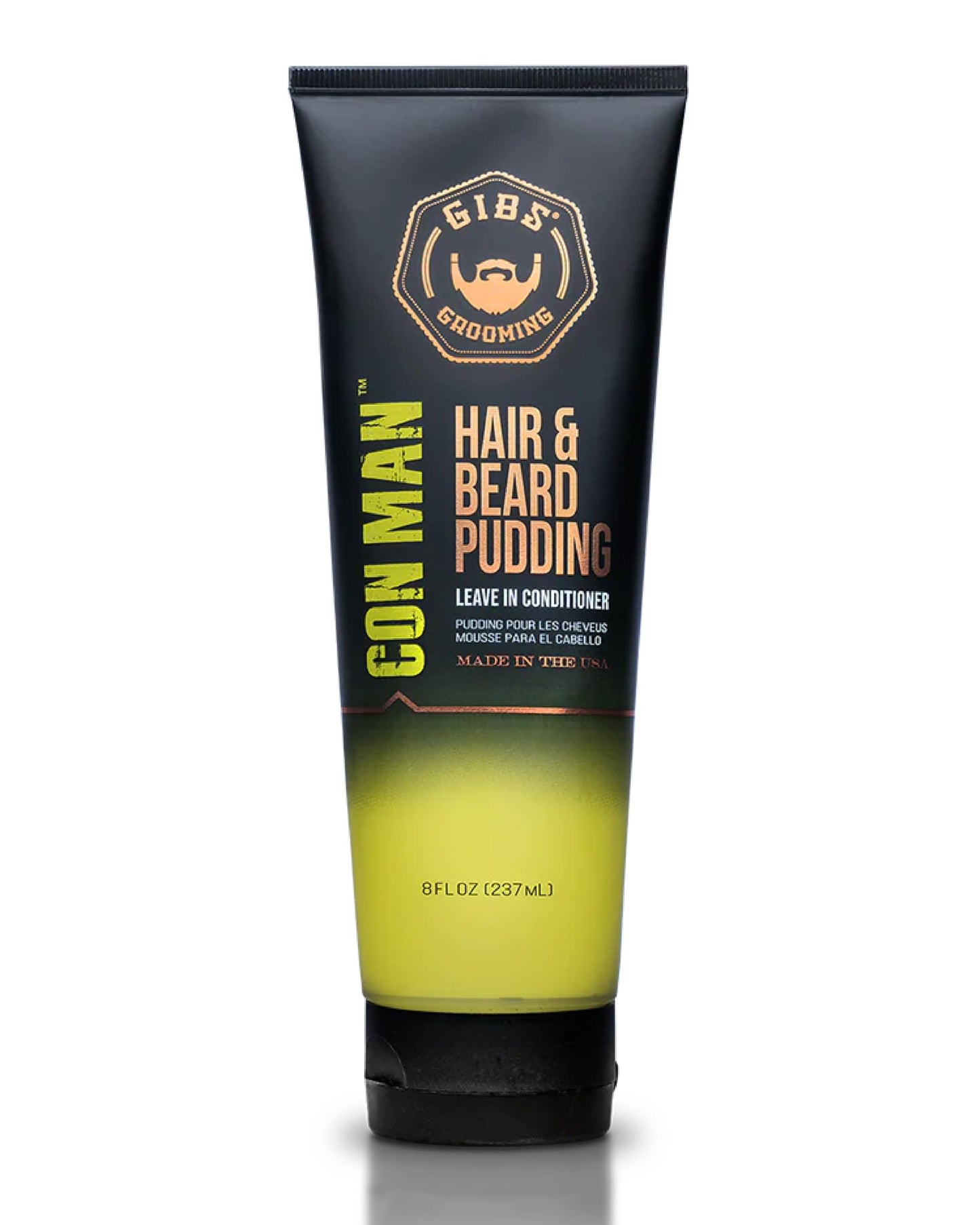 GIBS Grooming Con Man Hair & Beard Pudding (8 oz) Men's Leave In Conditioner - Daily Moisturizer & Styling Aide - Lightweight - Sensitive Skin - All Hair Types – Castor Oil & Hibiscus - Made in USA