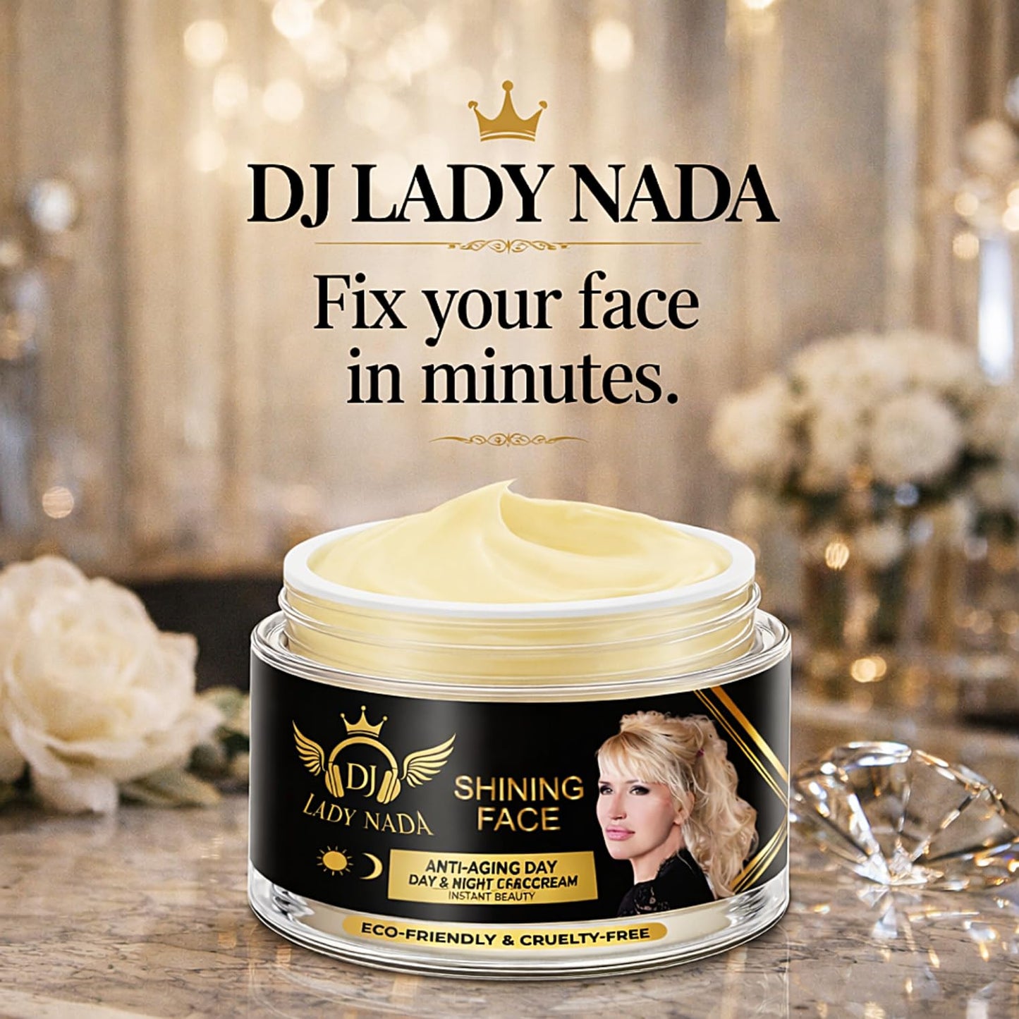 DJ LADY NADA Anti-Aging Face Cream – Instantly Smooths Fine Lines, Visible Glow Lasts Up to 8 Hours – Lightweight Anti-Wrinkle Moisturizer with Hyaluronic Acid & Vitamin E – 1.7 oz