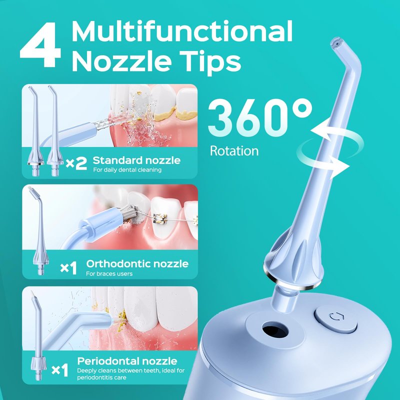COSLUS C50 Portable Water Flosser for Teeth: 4 Modes & 5 Intensity Levels Professional Electric Dental Pick for Sensitive Gums, Braces & Orthodontic - Cordless for Travel Use, BPA-Free, ADA Accepted