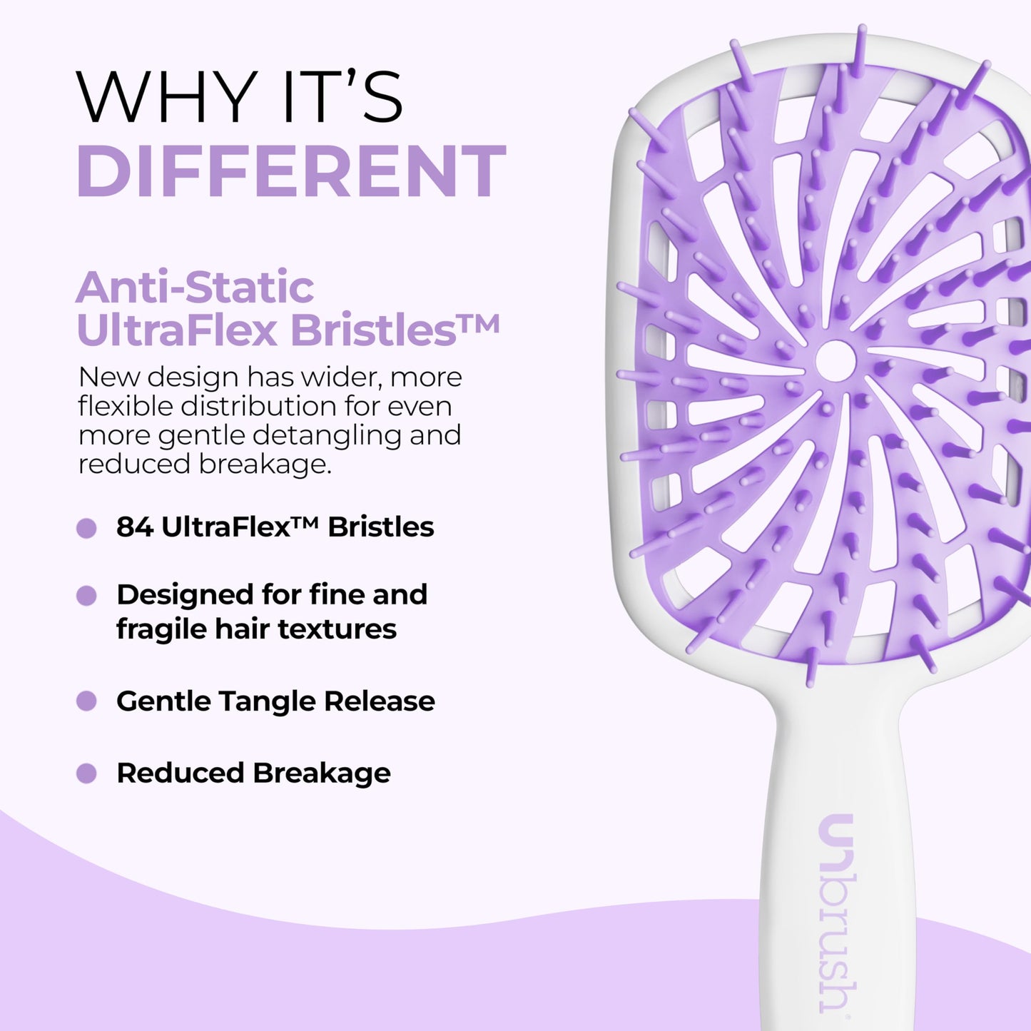 FHI Heat UNbrush Plus — Curly Hair Brush for Gentle & Effective Detangling on Wet or Dry Fragile Hair Types — Detangler Brush w/ 84 UltraFlex Bristles, Ultra-light, Vented, Anti Static Hairbrush