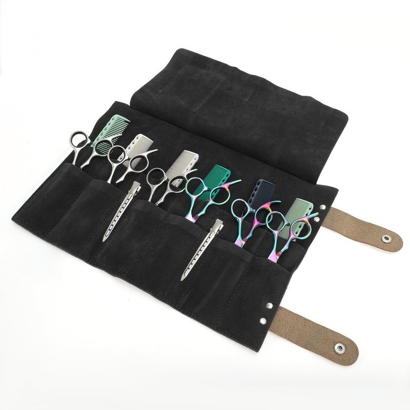 VOCOSTE Roll Up Scissors Bag, Durable & Foldable Salons Tool Pouch with Multi-Pockets, Hair Scissor Shears Cases for Hair Stylists, Black