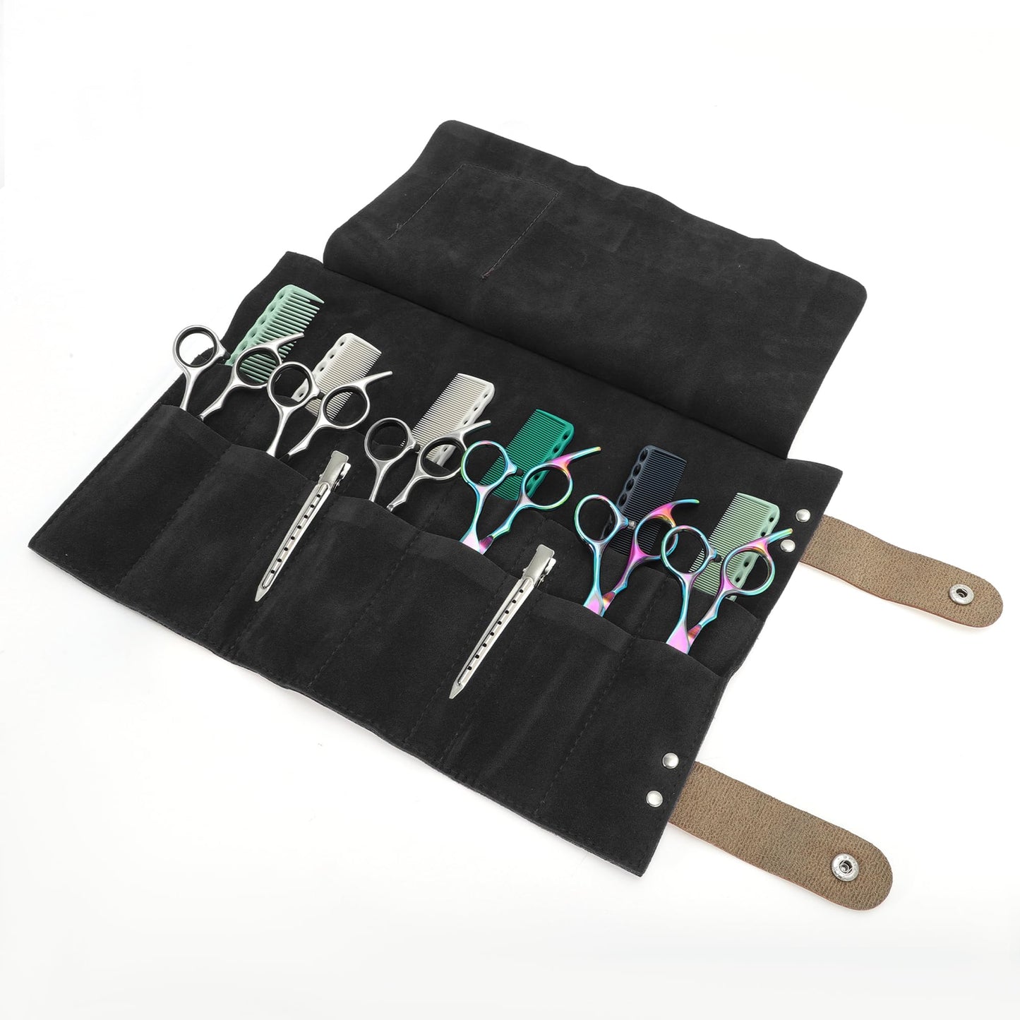 VOCOSTE Roll Up Scissors Bag, Durable & Foldable Salons Tool Pouch with Multi-Pockets, Hair Scissor Shears Cases for Hair Stylists, Black